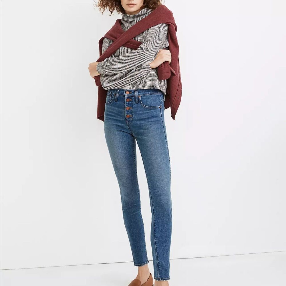 Madewell 10" High-Rise Skinny Jeans in Dewitt Wash Button-Front Size 28